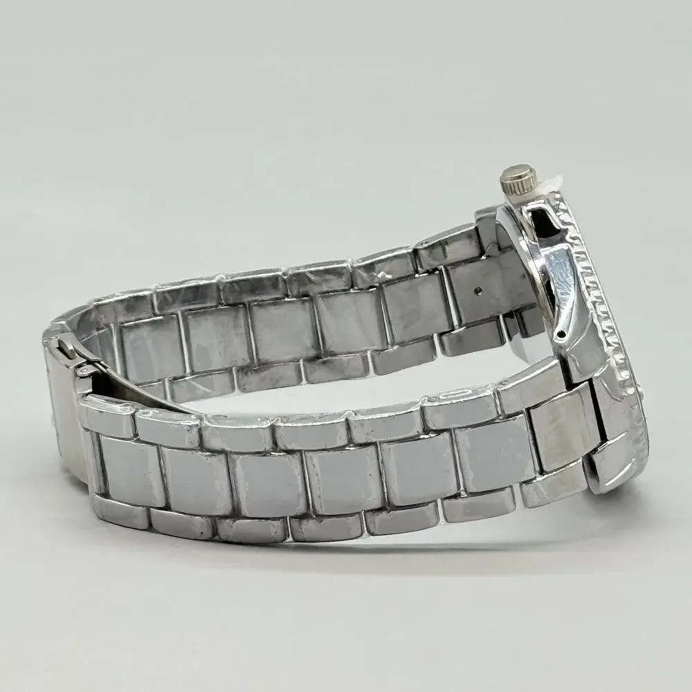 Mens Green Twist Dial Watch Silver Tone Irregular Rhombic Melted Crash Design